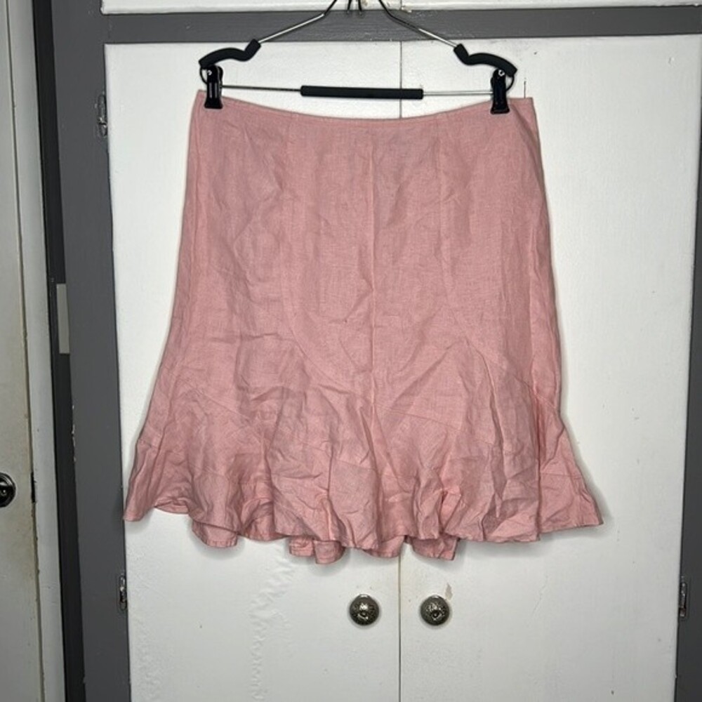Old Navy Linen Skirt Size 10 Pink Y2K Ruffle Midi